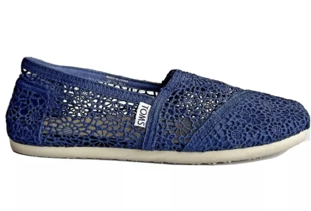 New Women's Toms Crochet Slip On Classic Canvas Flats Navy Blue Size 8.5