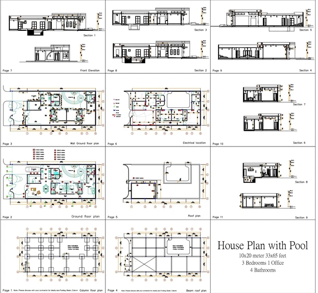 Custom House Plans - 30x36 Feet (9x11 Meter) Modern Hip Roof Design - 4 Beds, 3 Baths (A4 Hard Copy)