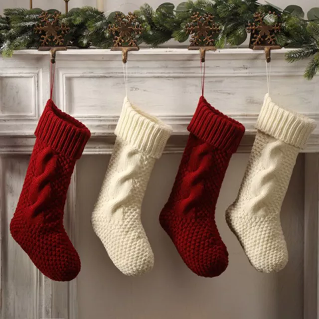 18'' Christmas Stocking Knit Sock Santa Candy Gift Bags Xmas Tree Hanging Decor
