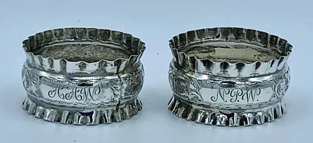 Antique Napkin Rings x 2 Solid Sterling Silver J & R Griffin HM Chester 1909