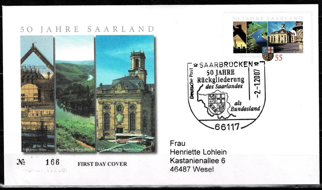 Bund MiNr. 2581 EF auf FDC Ersttagsstempel 66117 Saarbrücken (253)