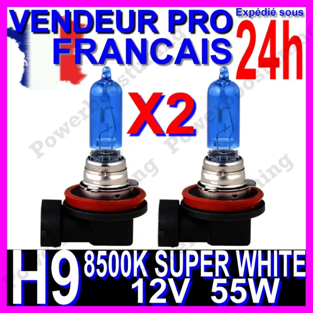 Kit De 2 Ampoule H9 55W Lampe Halogene Feu Phare Xenon Gaz Super White 8500K 12V