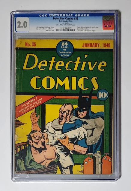 Detective Comics #35 CGC 2.0 D.C. 1940 Classic Batman Hypodermic Needle Cover