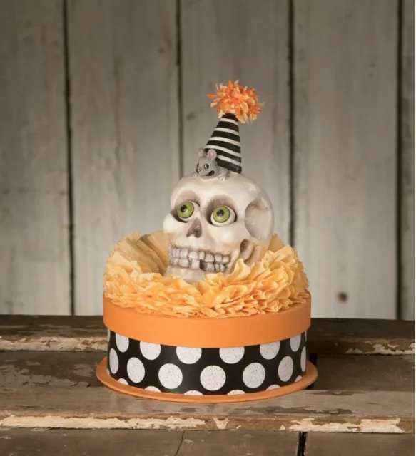 Bethany Lowe Silly Skelly with Mouse on Box Paper mache Halloween Skeleton