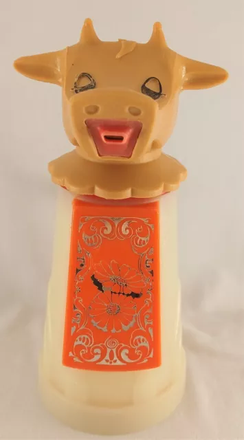 Vintage Whirley Industries Plastic Cow Creamer Orange Silver Flowers on Orange