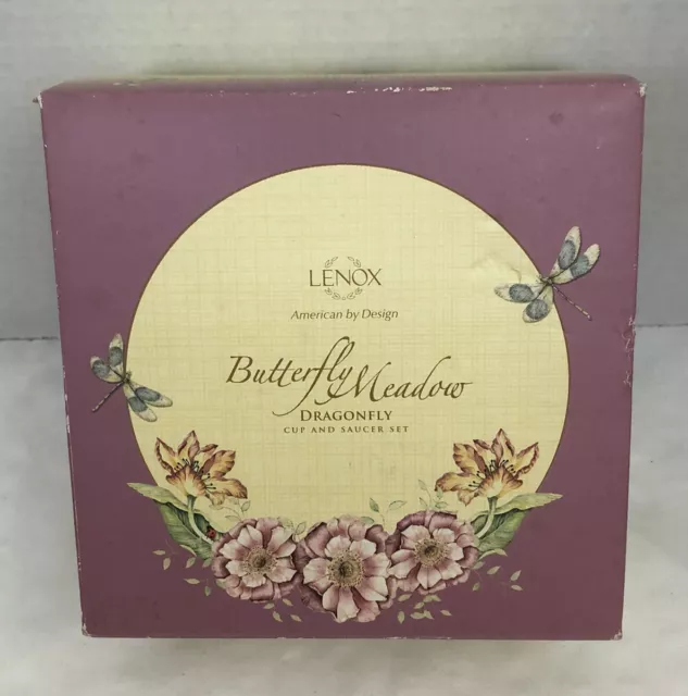 Lenox Butterfly Meadow Dragonfly Cup & Saucer Set 812101 Coffee Tea
