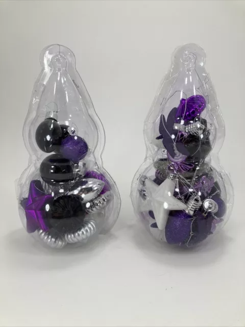 Christmas Ornaments 2 Packs Mixed Size & Style (Purple, Black, Silver & White)