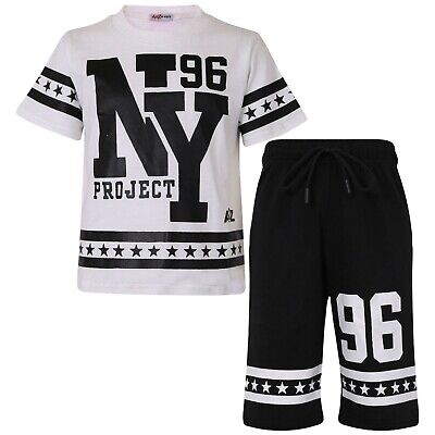 Kids Boys Girls T Shirt Shorts Set 100% Cotton NY New York Top Short 5-13 Years