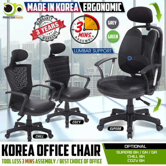 Ergonomic Office Chair Seat Adjustable Height Leather Mesh Back Korean Made