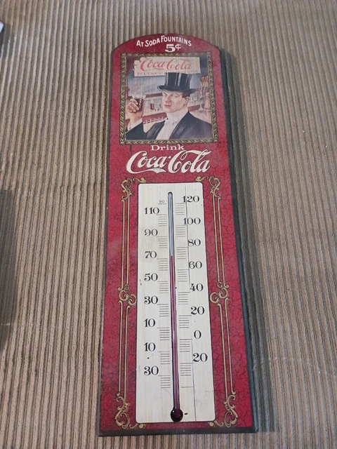 Vintage Coca-Cola Thermometer retro Wooden Thermometer