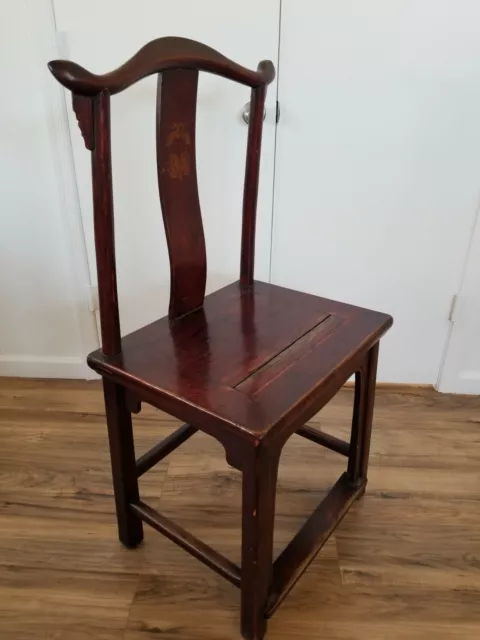 Vintage Chinese Ming Dynasty Style Solid Elm Hardwood High Back Asian Chair