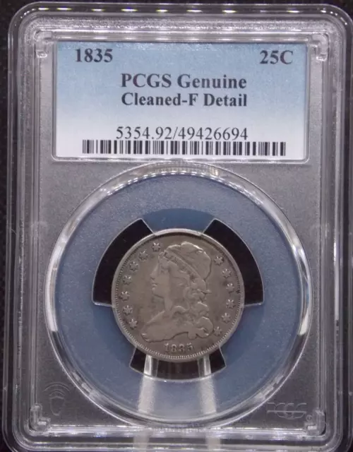 1835 Capped Bust Silver Quarter 25c PCGS F Details Fine #526