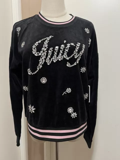 Juicy Couture Black Label Crystal Embellished Velour Pullover Sweater Size S NWT