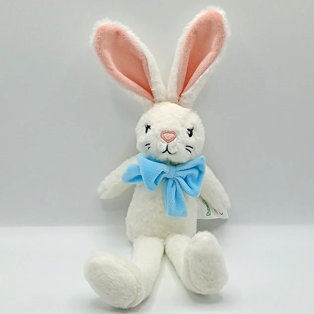 NEW- DUNELM WHITE Bunny Rabbit Plush Soft Toy, Blue Bow, Long Legs ...