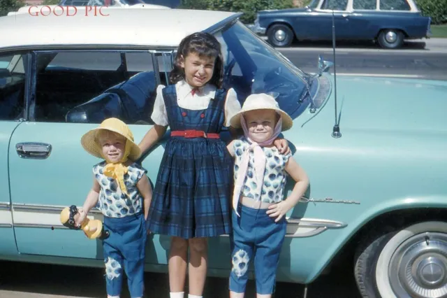 #L69- d Vintage 35mm Slide Photo- Girls by a Car - 1960