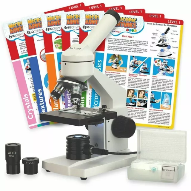 Amscope 40X-1000X Microscope Composé D'étudiant Avec Cartes D'expérience