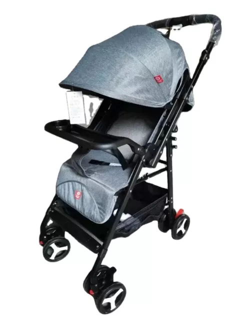 Foldable Baby Stroller Pushchair Pram Toddler Buggy Grey Adjustable Canopy