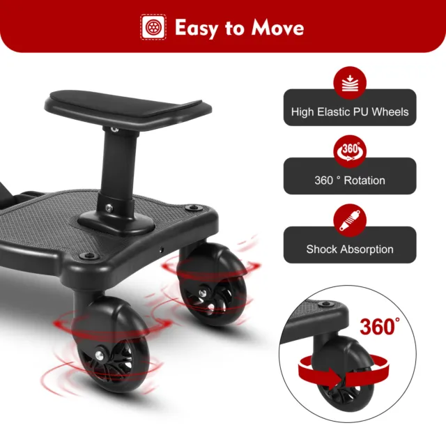 2in1 Universal Stroller Ride Board Stroller Board Buggy Wheeled Board Seat Pedal