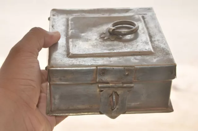 Old Brass Solid Handcrafted 4 Compartment Square Shape Spice Powder Box