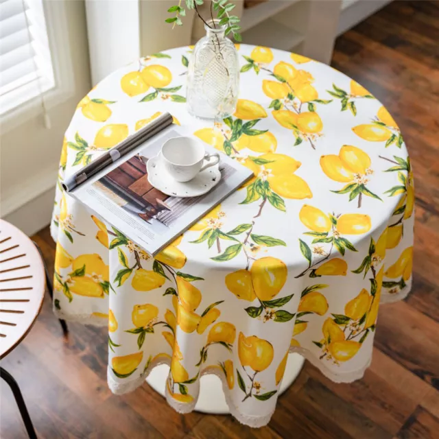 Lemon Print Tablecloth Round Lace Dining Kitchen Table Cloth Cover Home Decor