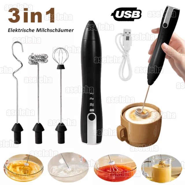 Electric Milk Frother Coffee Whisk Handheld Frappe Chocolate Mixer Rechargeable