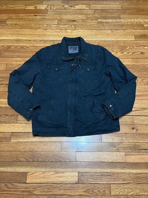 Levi's Trucker Sherpa Fleece Lined Black Canvas Coat Jacket Mens Size Large