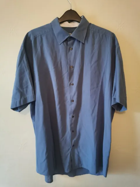 Eton Short Sleeved Cotton Shirt Blue Size XXL 17 Inch Collar Summer