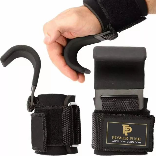 Weight Lifting Hooks Black Gym Training Wrist Support Grips Straps Wrap Gloves