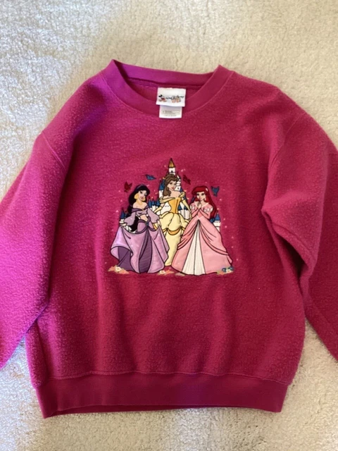 Child's Vtg 90's Disney 3 Princesses Embroidered Pink Sweatshirt Girls Size M