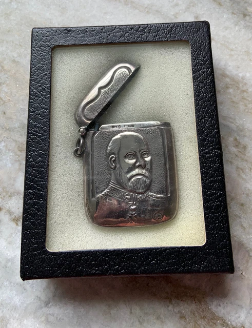 1910 King Edward Vii Sterling Silver Vesta Match Safe Pill Box Pendant Signed 1910 King Edward Vii Sterling Silver Vesta Match Safe Pill Box Pendant Signed