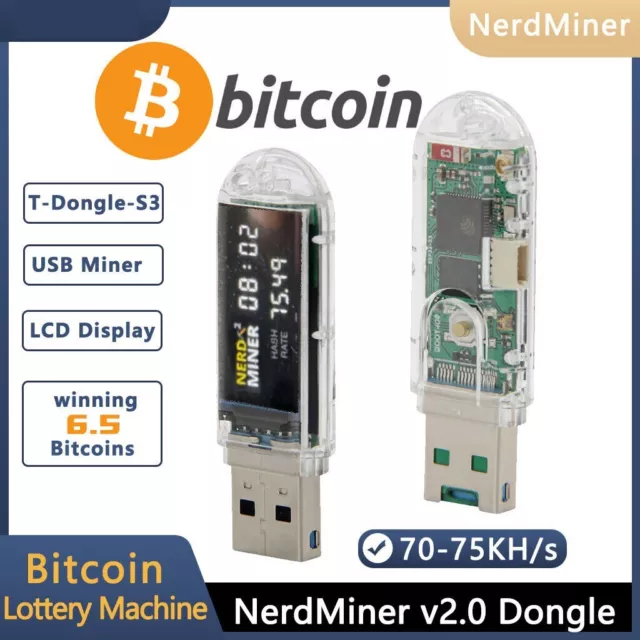 Bitcoin Nerdminer V2 Dongle USB Miner T-Dongle-S3  BTC Crypto Solo Lotter