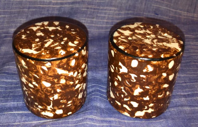 Vintage Stangl Brown White Pottery Spongeware Town & Country Salt Pepper Shakers
