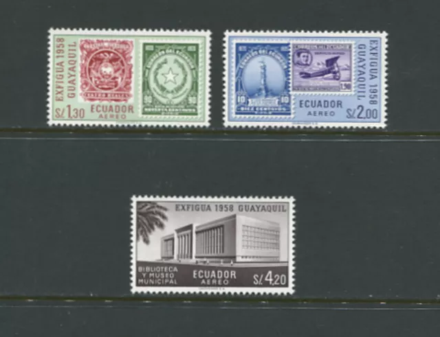 B239 Ecuador 1958 Briefmarken auf Briefmarken Ausstellung 3v. MNH