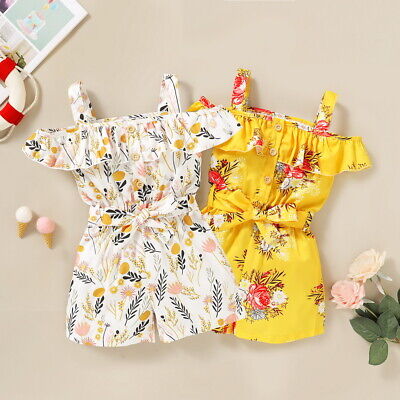 Toddler Kids Girls Ruffle Bowknot Floral Jumpsuit Playsuit Summer Romper Outfit