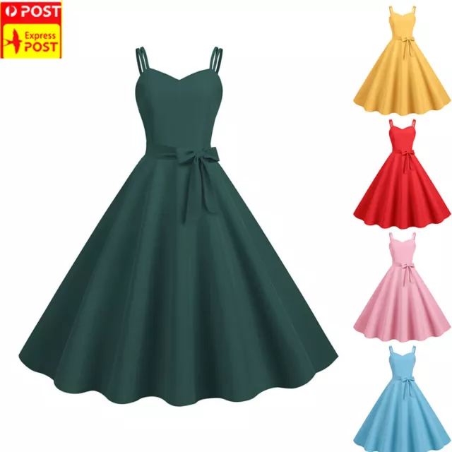 Women Vintage Swing Dress Rockabilly 50s 60s Pinup Cocktail Party Evening Dress♡