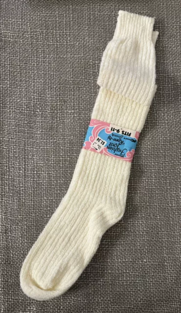 NWT VTG 60’s/70’s KMART Light Yellow Knee-hi CHENILLE Socks Sz 9-11 Acrylic USA