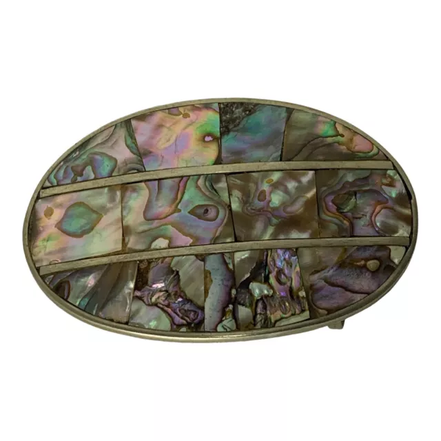 Hecho En Mexico Abalone Shell Inlay Belt Buckle Mexican Oval Shape Vintage