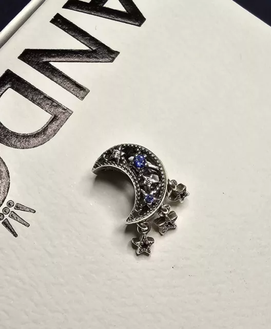Pandora Jewelry Authentic Moon With Dangle Stars Midnight Blue Charm