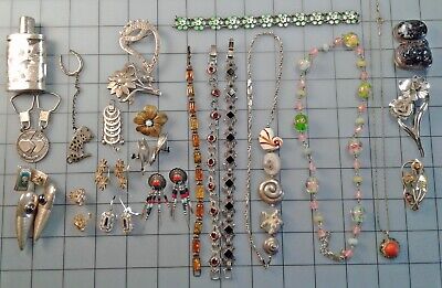 Vintage Sterling Silver Jewelry With Stones, Enamel, Glass - Large Mixed Lot
