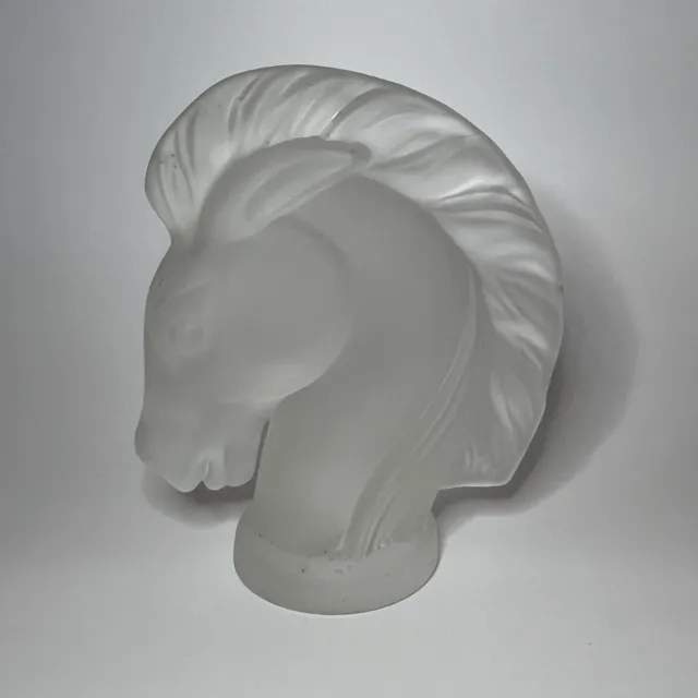 Frosted Glass Horse Head Paperweight, heavy, 5.25 inches high, 4.5 inches wide