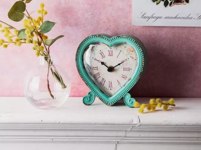 Boudoir Heart Clock Blue Shabby Chic Antique Vintage French Country Sass & Belle