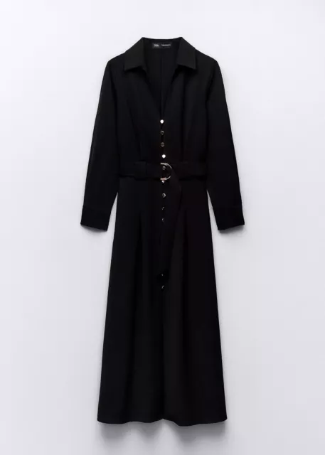 Zara Belted Midi Shirt Dress. Black. Size S