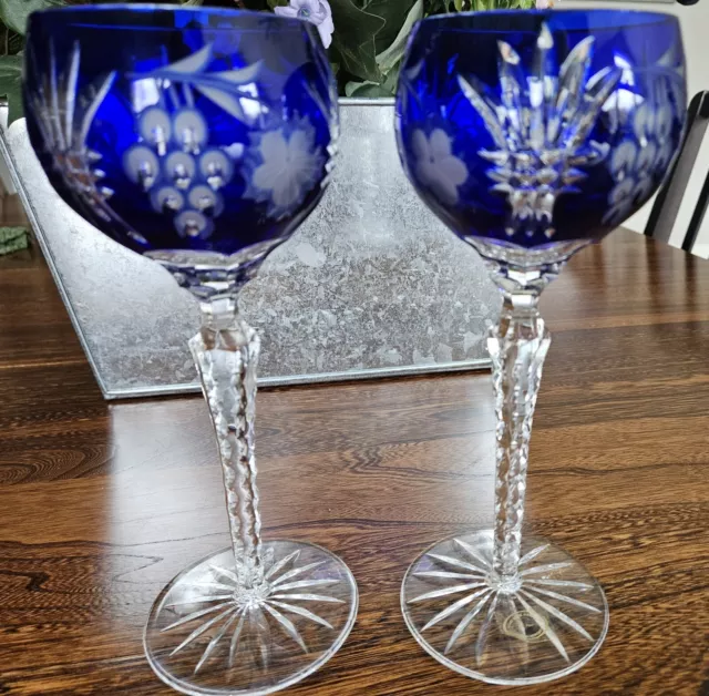 Lot Of 2 AJKA MARTISA COBALT BLUE  Hungarian Crystal Wine Goblet.