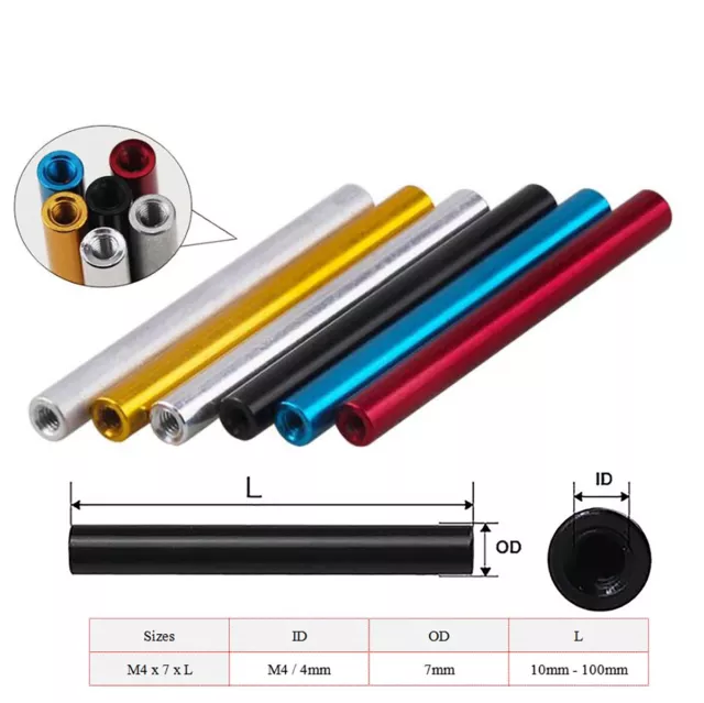 M4 / OD 7mm Aluminum Round Threaded Sleeve Standoff Spacers Long Nuts Connector
