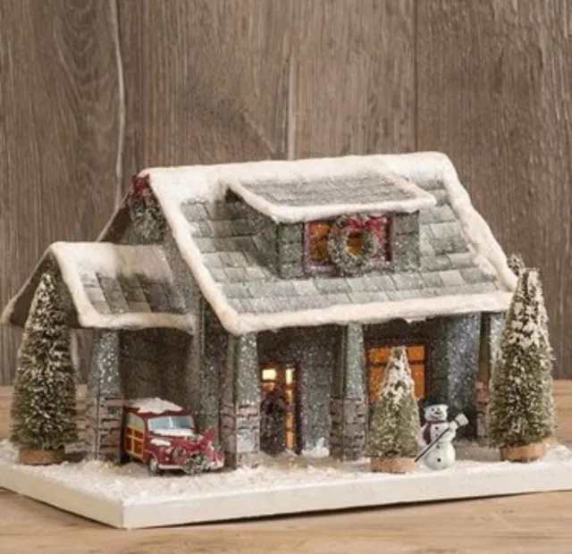 Ragon House "Lighted Cottage Bungalow" Snowman Car Sw162144 * New Free Shipping