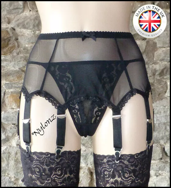 8 Strap Luxury Power Mesh Suspender Belt Black (Garter Belt) NYLONZ  🇬🇧UK Made