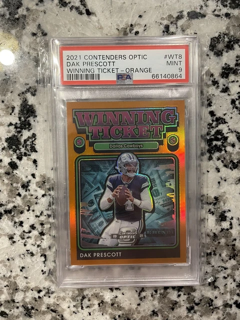 PSA 9 2021 Contenders Optic Dak Prescott Winning Ticket Orange Prizm /50 Cowboys