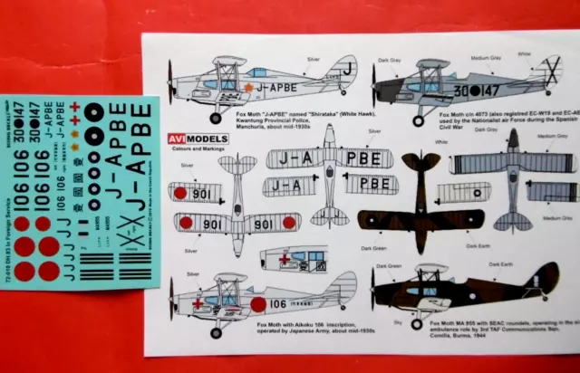 Decals - 1/72: DH. 83 Fox Moth