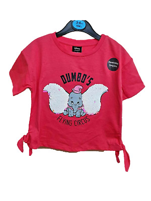 Dumbo Cute Flying Elephant Circus Girls T-shirt Kids Red Top Age 3-6 Yrs Primark