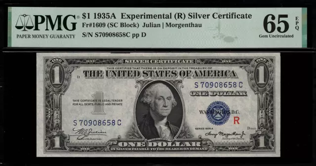 1935A $1 Silver Certificate FR-1609 "R" Experimental - Graded PMG 65 EPQ